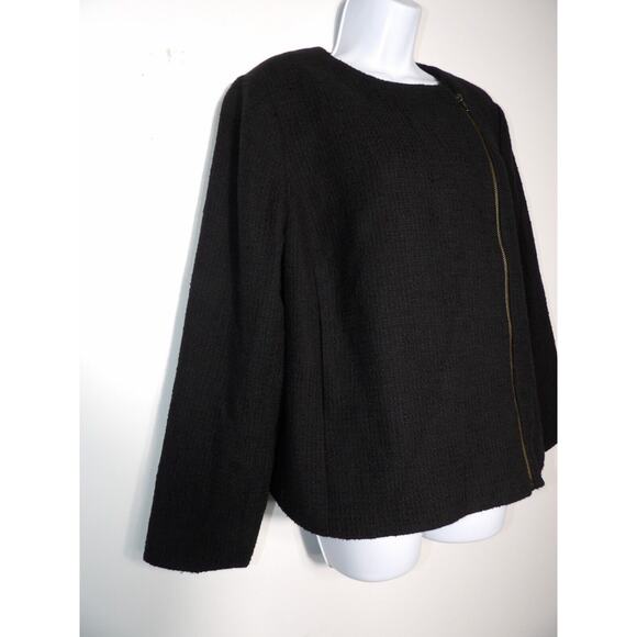 Talbots 16WP Blazer Tweed Black Weave Cotton Cardigan Full Zip Office Career Lin - Picture 12 of 13